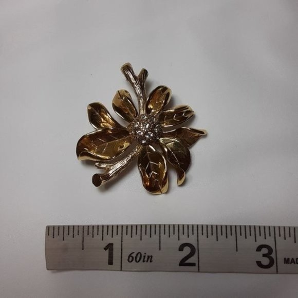 MONET Vtg Gold Tone Flowers Branch Rhinestones Statement Brooch‎ Sculptural - Picture 7 of 9